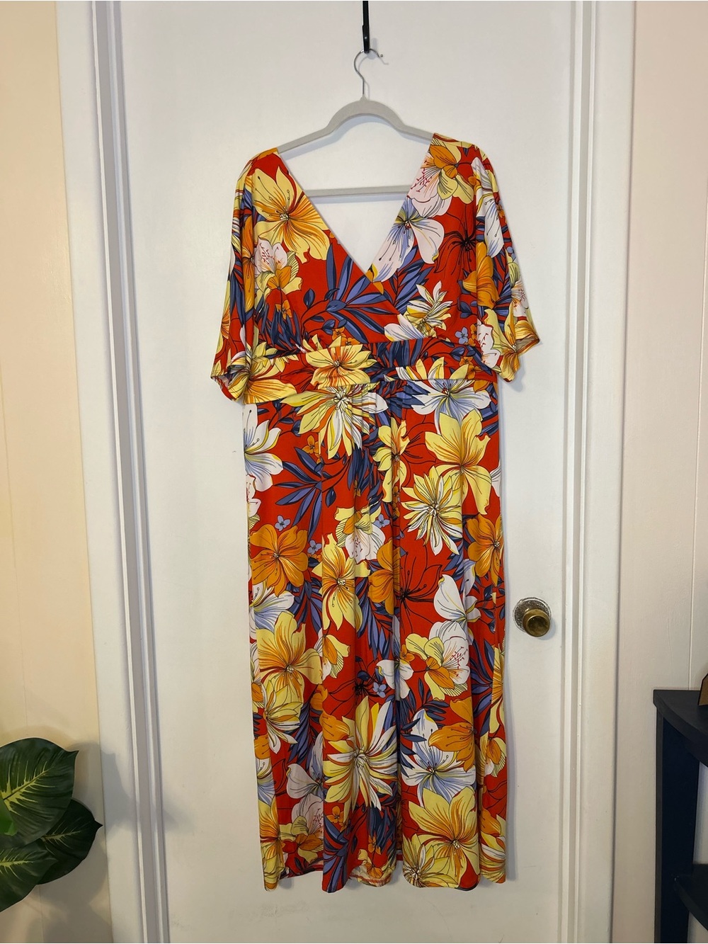 Tropical Floral V-Neck Maxi Dress in Orange-Plus Size